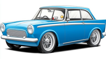 Naklejka premium Sleek blue and white car on minimalist white background automotive design aesthetics