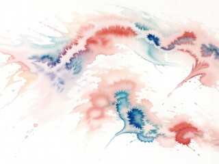 Abstract watercolor painting with swirling pastel tones of pink, blue, and coral blending fluidly on a white background