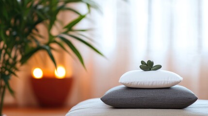 Pillows and succulent plant