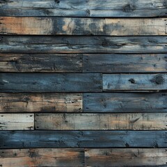 Obraz premium Weathered wood planks forming a rustic wall, close-up view, horizontal orientation, natural light, aged texture, vintage style