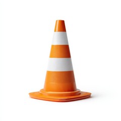 Bright orange and white traffic cone isolated on white background. Safety, construction, warning.