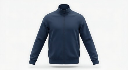 Navy zipup jacket levitates stylishly on white