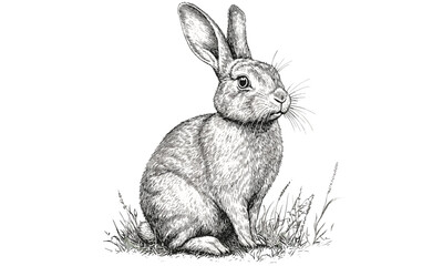 Retro Hand-drawn Rabbit Illustration, Vintage Mammal Engraving, Rustic Forest Animal Print, Detailed Monochrome Wildlife Sketch, Nature Line Art, Old Style Fauna Etching