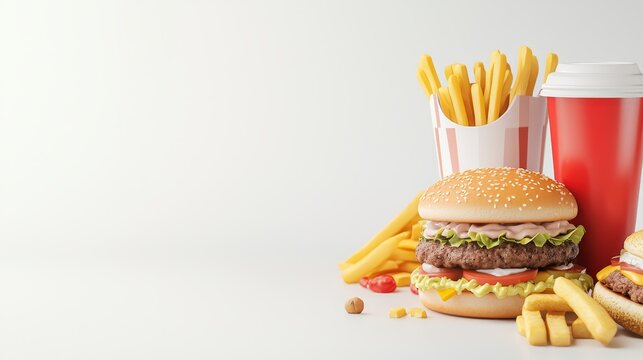 Juicy hamburger with golden fries and refreshing cold drink the perfect fast food meal
