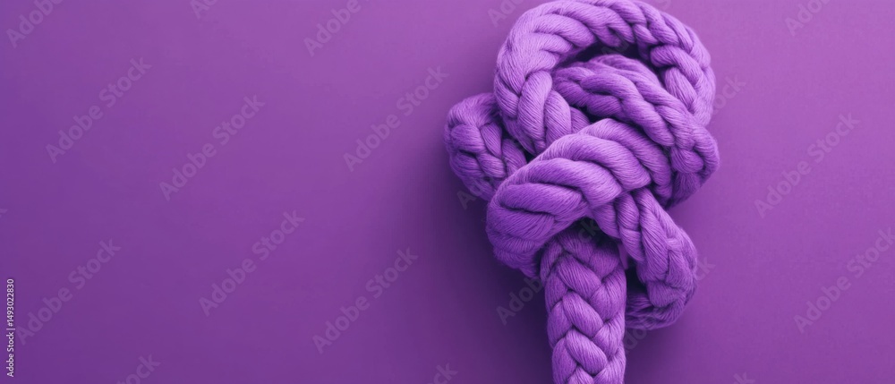 Poster purple rope knot studio shot on solid background represents strength unity connection and teamwork s
