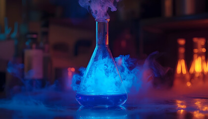 Colorful chemical reaction in a lab flask