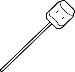 Marshmallow On Stick Line Art Vector Illustration