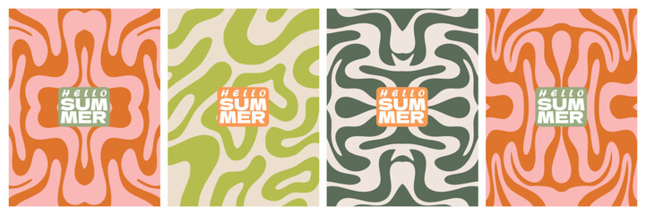 Happy holiday summer greeting card set plants shape. Abstract decoraton style template, poster, banner, covers, ads, branding, wall decor element