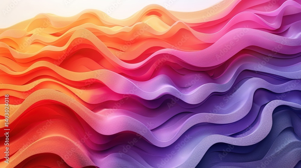 Aufkleber Flowing layers of color creating a dynamic wave pattern. Abstract 3D background with a warm-to-cool gradient and soft texture.