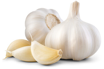 Garlic png. Garlic bulb with cloves on transparent background. White garlic with transparent shadow...