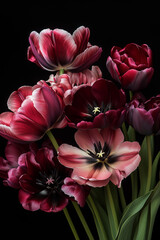 dark background of red tulips