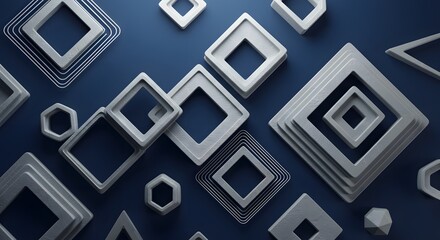 Fototapeta premium Geometric Shapes Pattern on Dark Blue Backdrop