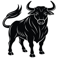 Powerful Black Bull Silhouette Majestic Animal Illustration
