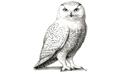 Vintage Snowy Owl Sketch, Hand-drawn Bird of Prey in Monochrome, Retro Animal Illustration, Old Engraving Style, Nature and Wildlife Decor, Rustic Vintage Wall Art