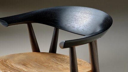 Close-up of a modern wooden chair back, featuring dark-stained wood