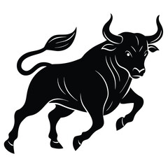 Obraz premium Powerful Black Bull Silhouette Vector Illustration of a Charging Taurus