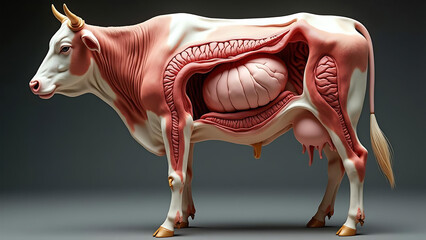 Detailed anatomical representation of a cow's digestive system new adistion.