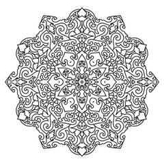 Intricate Black and White Mandala Design: Elegant Abstract Pattern with Flowing Lines and Symmetrical Art