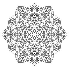 Complex Handcrafted Mandala Illustration for Relaxation – Black and White Vector Coloring Page with Geometric Details