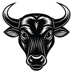 Powerful Bull Head Illustration Black and White Vector Graphic