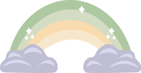 Minimalistic pastel colorы rainbow vector illustration,. Сolorful arc between clouds, cheerful weather symbol, bright gradient, sky scenery