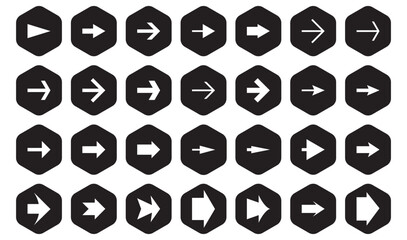 A set of Arrows on hexagons icons. Arrow icon. Arrow vector collection. Arrow. Cursor. Modern simple arrows. Vector illustration.