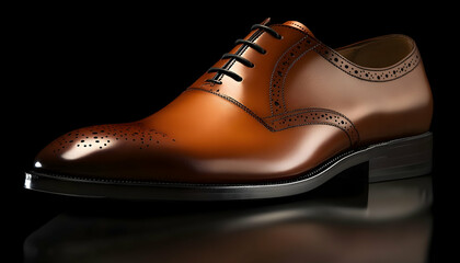 Brown Leather Brogue Shoe on Black Background