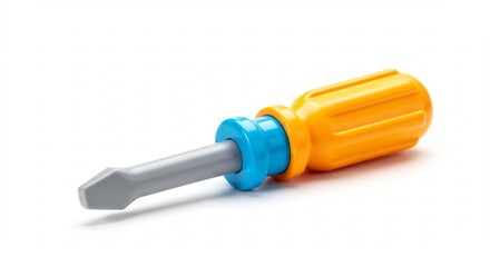 Brightly colored plastic screwdriver playfully rests against white background. AI Generated