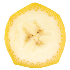 Banana slice isolated png. Sliced banana on white or transparent background. Cut banana no background. Round slice top view. Transparent png.