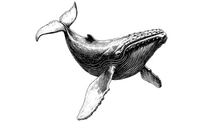 Vintage Whale Engraving in Monochrome, Hand-Drawn Ocean Animal Illustration, Old Etching Sketch for Nautical Decor, Marine Wildlife Print, antique ocean wall art, coastal style, © Vintage studio