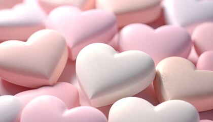 Fototapeta premium Soft Pastel Heart Decorations for Valentine's Day in Moody Shadows and Macro Focus Style