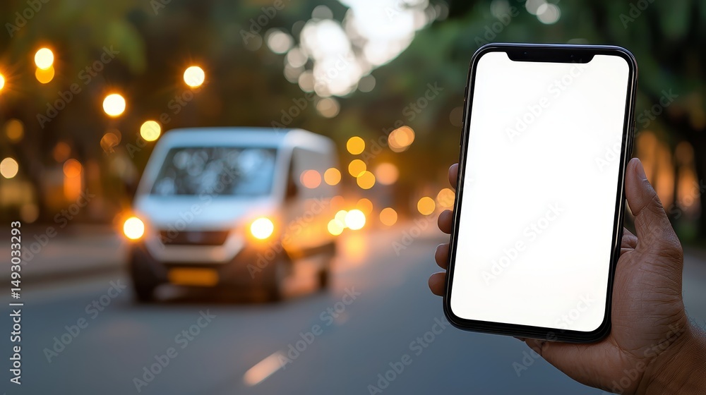 Poster person holds smartphone mobile connection in the digital age of communication and information access