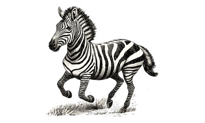 Fototapeta premium Rustic Zebra Running Sketch, Retro Animal Engraving, Antique Safari Art, Vintage Mammal Etching, Monochrome Wildlife Drawing, Old Illustration Style, trending wall decor