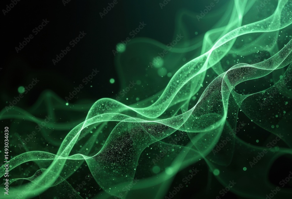 Poster abstract green waves with glowing particles create a mesmerizing background