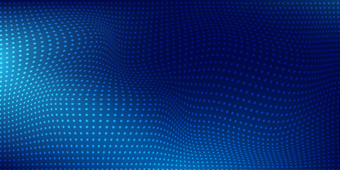 Abstract technology big data digital background. Dot blue wave light screen gradient texture background. 3d wave point fractal grid science futuristic audio visualization.Technology and science.Vector
