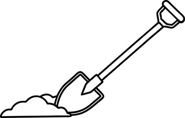 Shovel In Dirt Line Art Vector Illustration