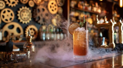 Steampunk Cocktail: A Smoky Elixir in a Victorian Bar