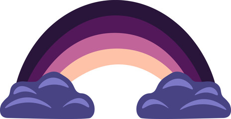 Minimalistic rainbow vector illustration,. Colorful arc between clouds, cheerful weather symbol. Bright gradient, sky scenery