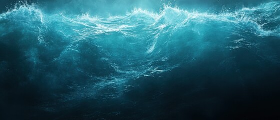 Dynamic ocean wave cresting in deep turquoise water with dramatic lighting and underwater perspective for impactful marine imagery
