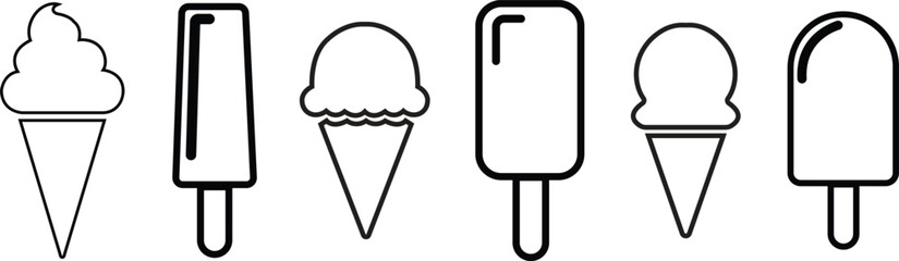Soft ice cream cones vector collection. elements for minimal summer design set, sweet snack illustration