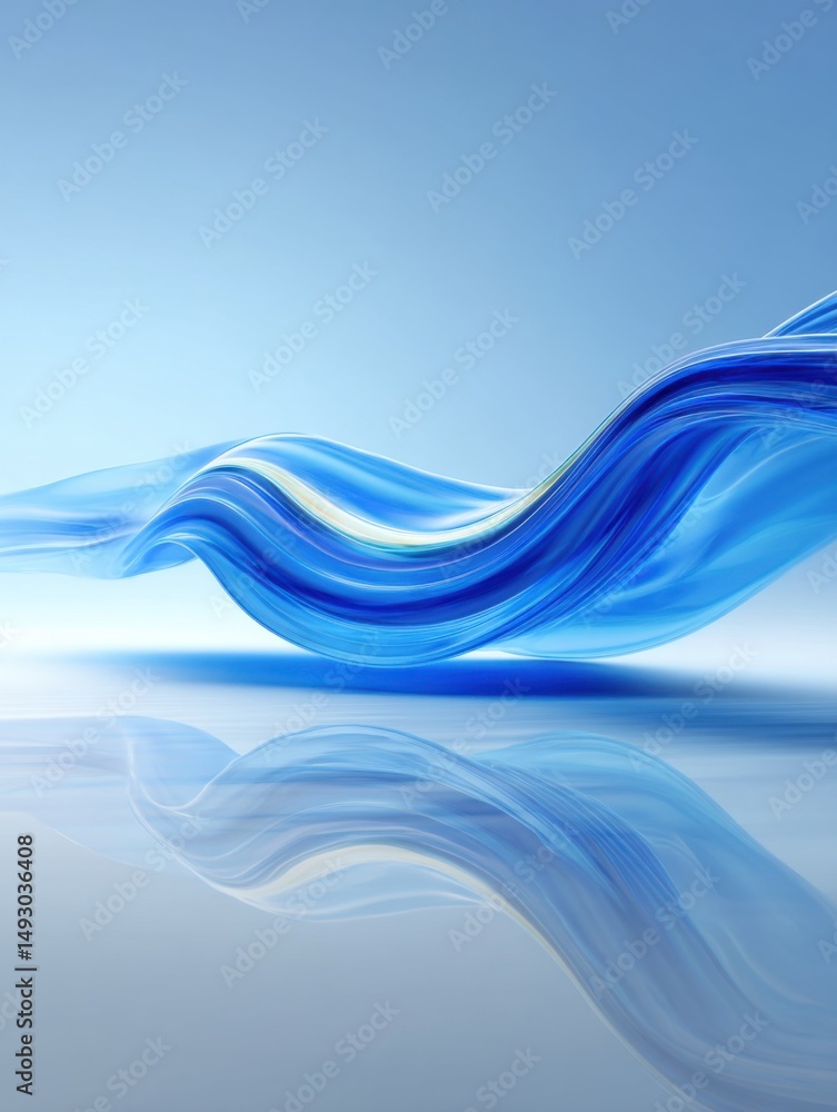 Aufkleber abstract blue wave flowing with reflection studio shot for modern design and backgrounds minimalist 
