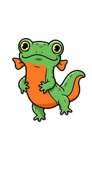 Obraz premium Green amphibian stands with orange belly