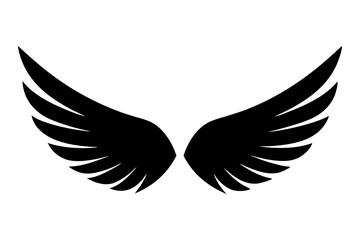 Feathered bird wings vector illustration with flying eagle and dove silhouettes for tattoo design