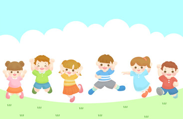 ジャンプする子どもたちのシンプルなイラスト
