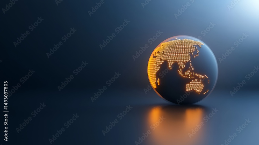 Poster illuminated globe visualizing global interconnections and world map glowing