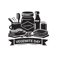 National Vegemite Day Silhouette Vector Illustration, Solid White Background.