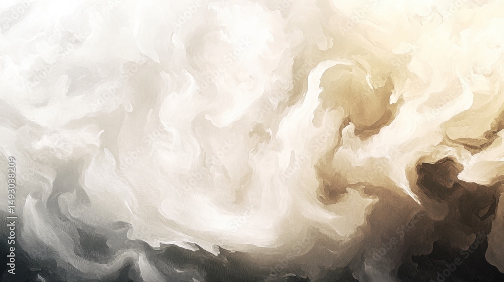 Poster abstract art painting of clouds in motion with neutral tones and textured brushstrokes artistic expr