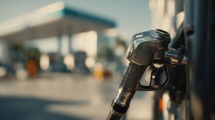 Naklejka premium A stunning image of gas nozzle at gas station, fuel concept.