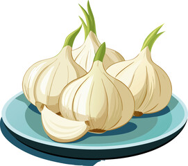 Fresh garlic   in  the plate  vector art  illustration  