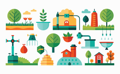 Fototapeta premium Flat Design Illustration of Irrigation System and Agriculture